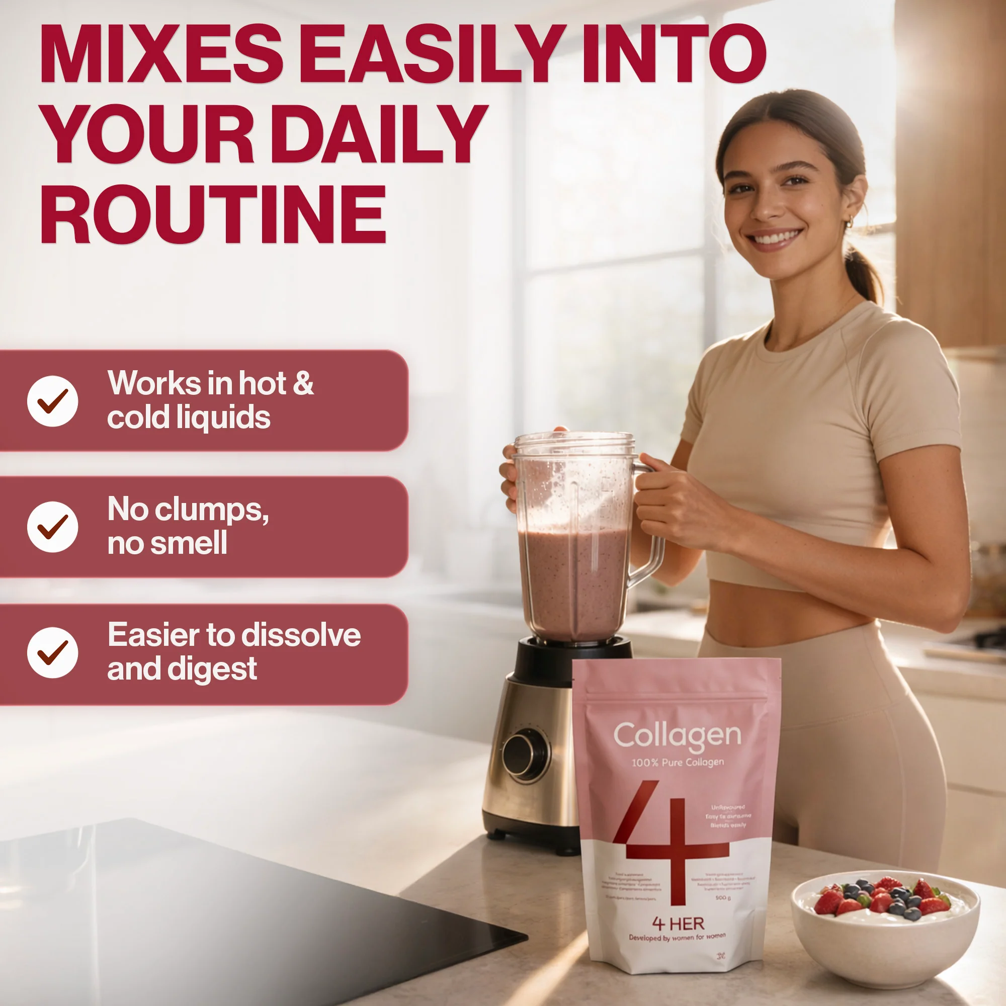 4 HER Collagen Pure 100% Pure Hydrolysed Bovine Collagen Peptides Powder 500g - Image 5