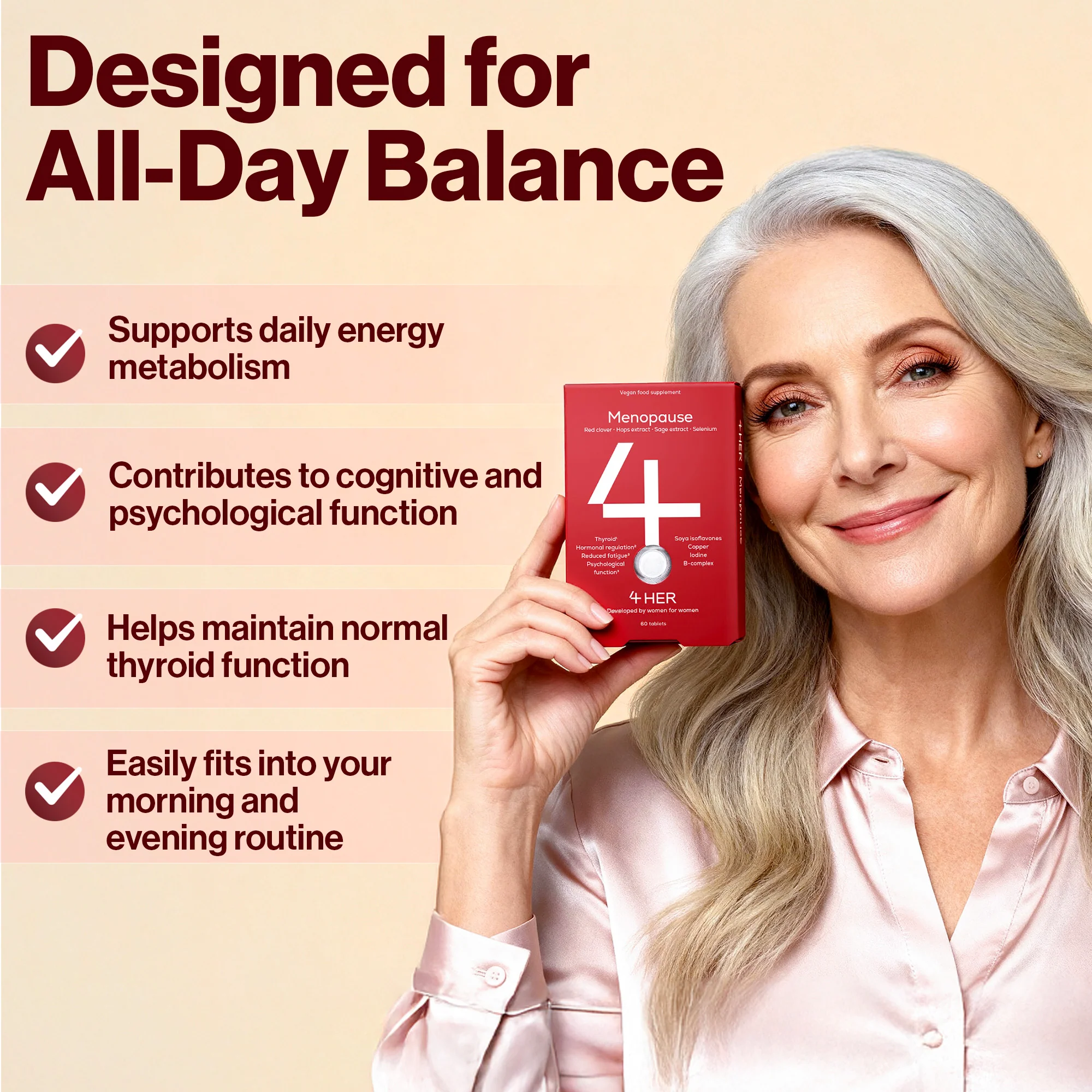 4 HER Menopause Nutritional Support with Red Clover & Sage 60 Tablets - Image 3