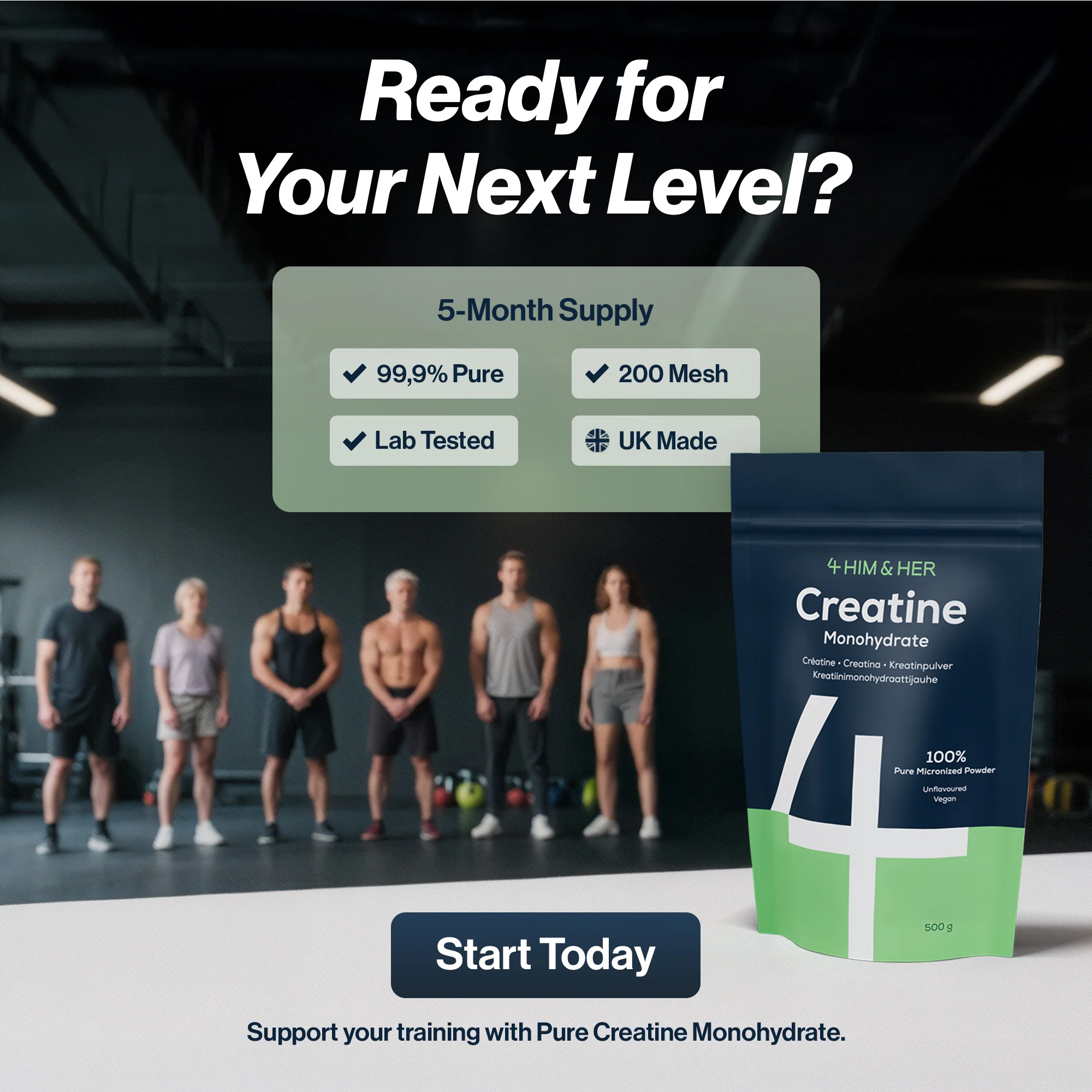 4 HIM & HER Creatine Monohydrate Powder 100% Pure Micronised Creatine 500g - Image 5