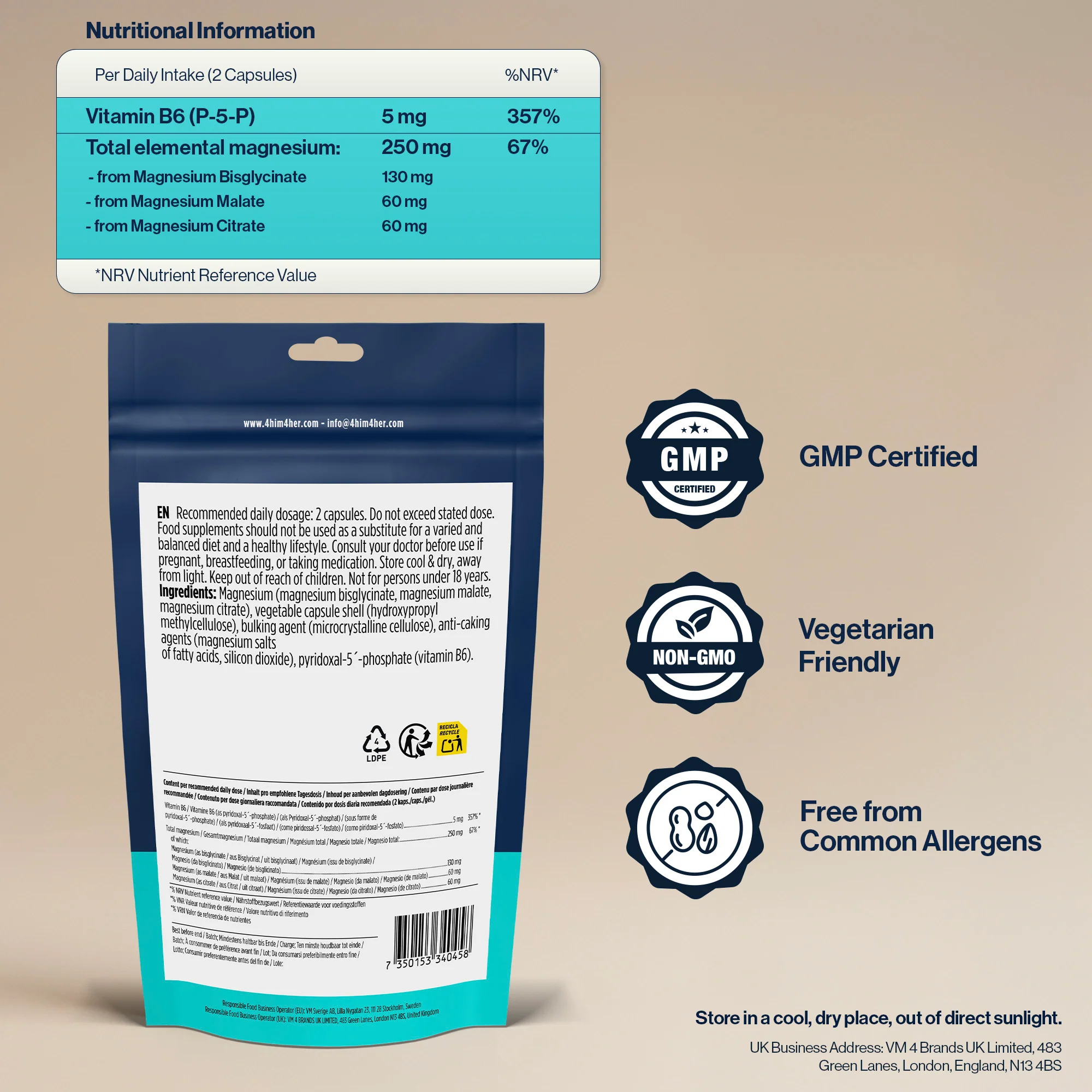4 HIM & HER Magnesium Glycinate 3in1 Complex with Citrate & Malate 90 Capsules - Image 2