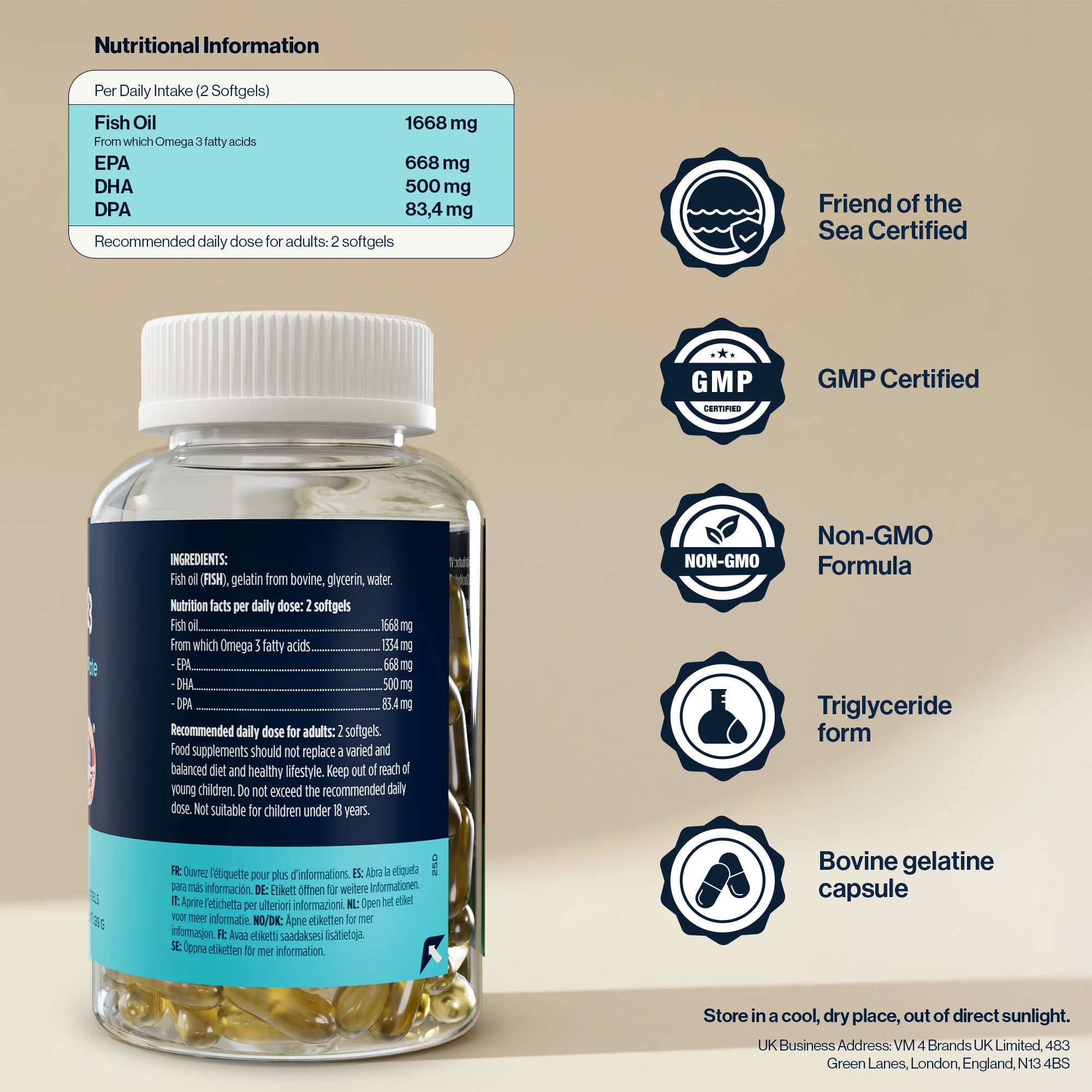 4 HIM & HER Omega 3 Fish Oil 80% Concentrated Omega3 with EPA, DHA & DPA 120 Softgels - Image 2