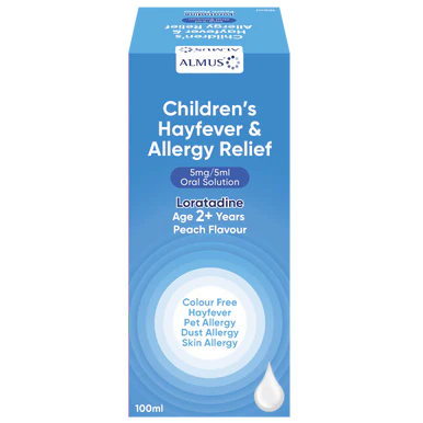 Almus Children's Hayfever & Allergy Relief Loratadine 5mg/5ml Peach Flavoured Solution