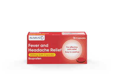 Almus Fever and Headache Relief Ibuprofen 200mg 16 Soft Capsules