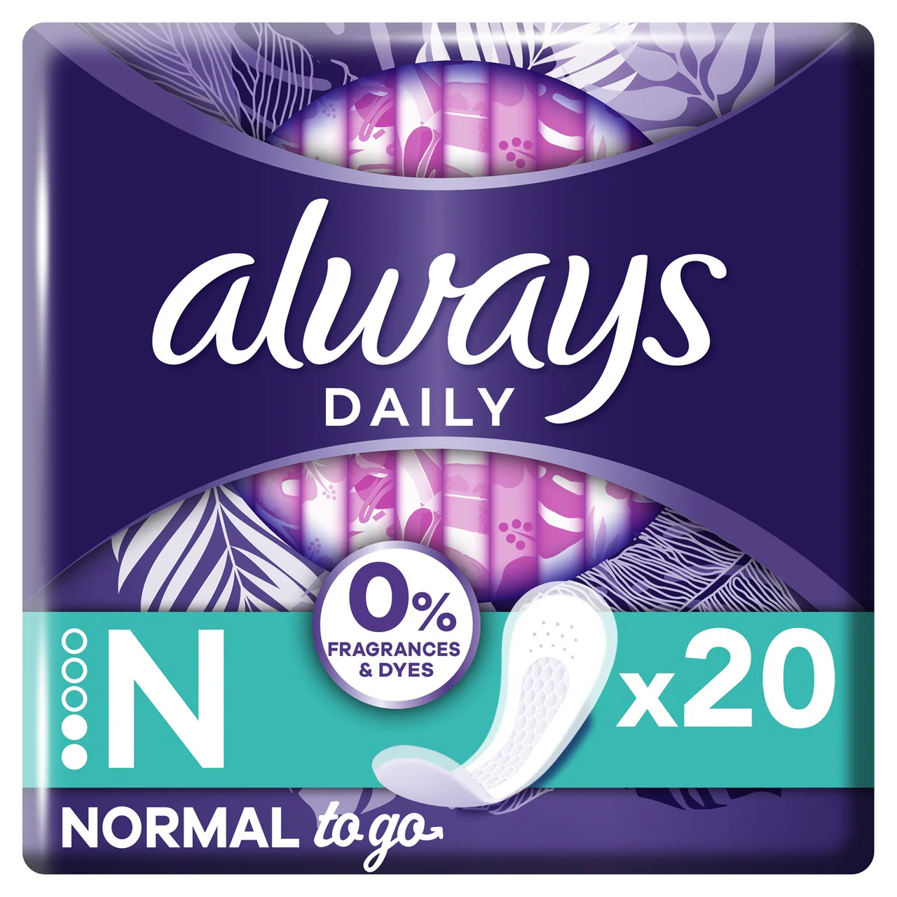 Always Daily Fresh Normal Wrapped Panty Liners 0% Fragrances & Dyes 20 Liners