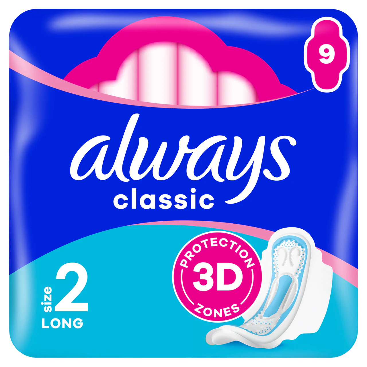Always Maxi Classic Sanitary Towels with Wings Long 9 Pads - Image 2