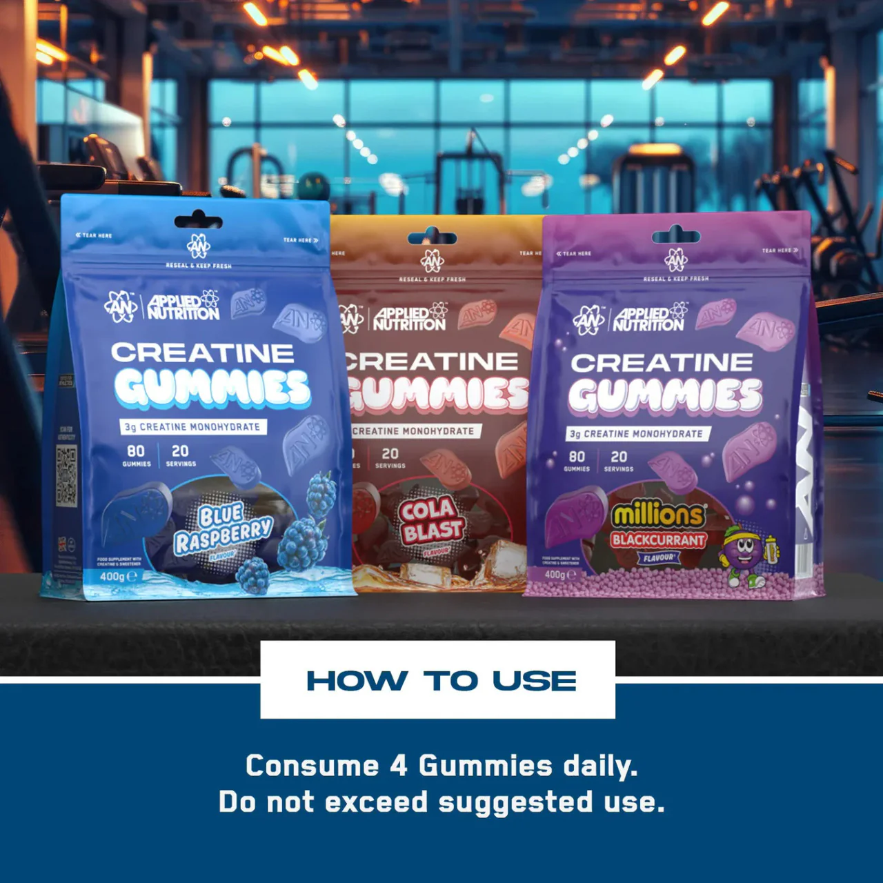 Applied Nutrition Creatine Monohydrate Blue Raspberry Flavour 80 Gummies - Image 4