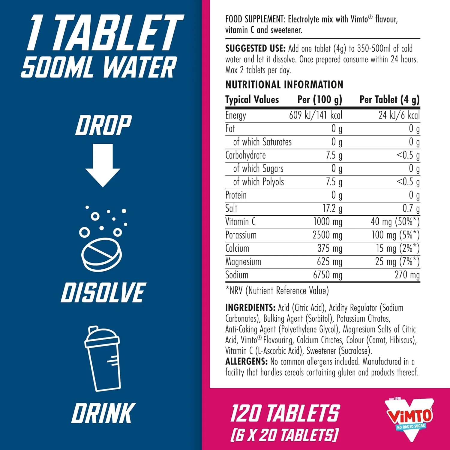 Applied Nutrition Endurance Hydration Electrolyte Tablets Vimto 20 x 4g tablets - Image 2