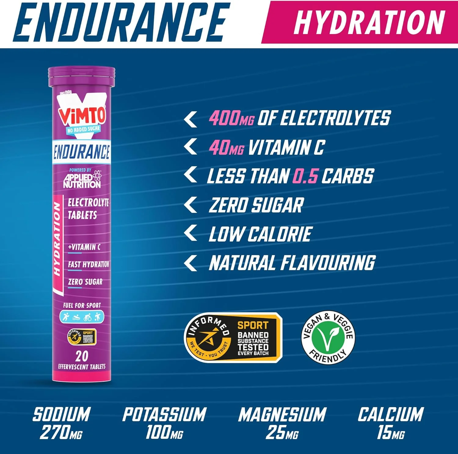 Applied Nutrition Endurance Hydration Electrolyte Tablets Vimto 20 x 4g tablets - Image 3