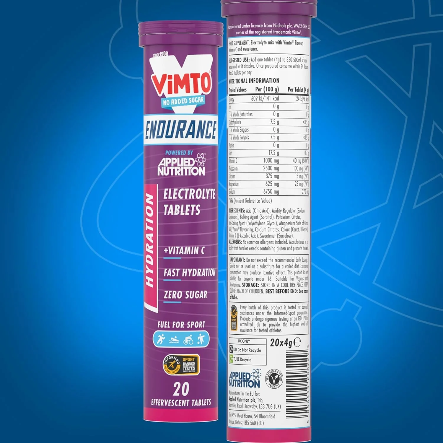 Applied Nutrition Endurance Hydration Electrolyte Tablets Vimto 20 x 4g tablets - Image 9