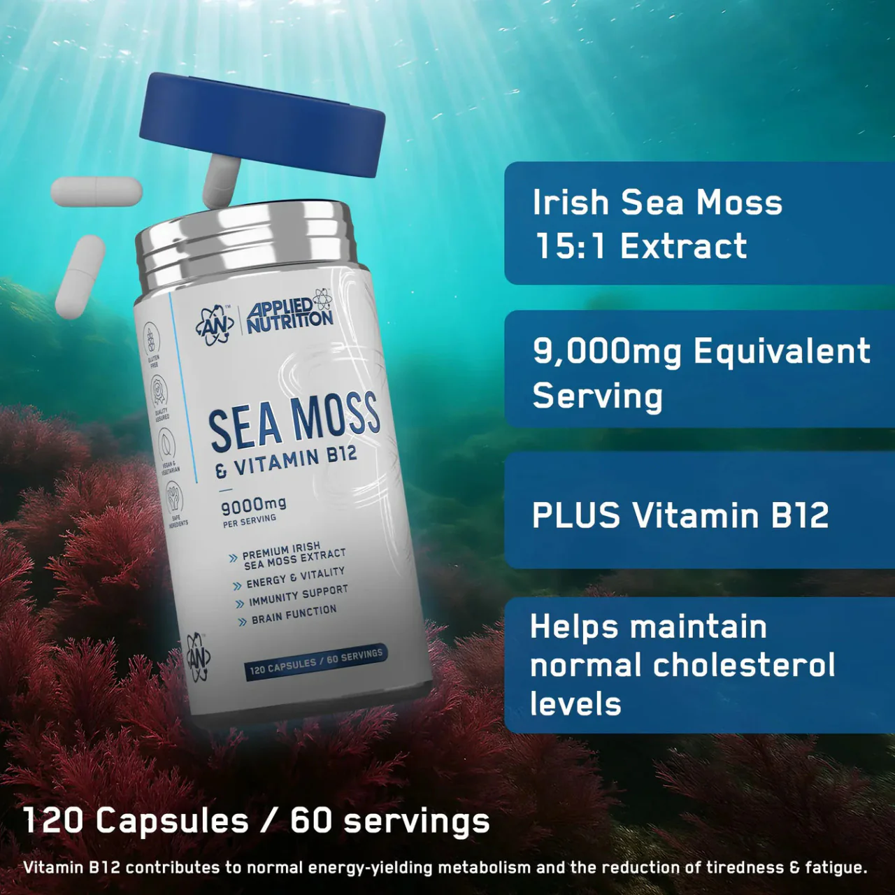 Applied Nutrition Sea Moss + Vitamin B12 120 Capsules - Image 2