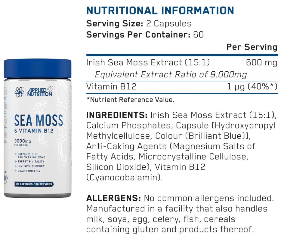 Applied Nutrition Sea Moss + Vitamin B12 120 Capsules - Image 4