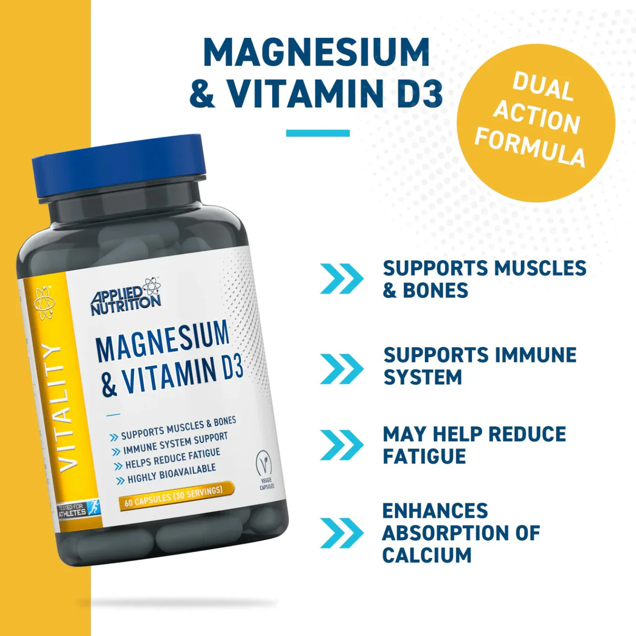 Applied Nutrition Vitality Magnesium + Vitamin D3 60 Capsules - Image 2