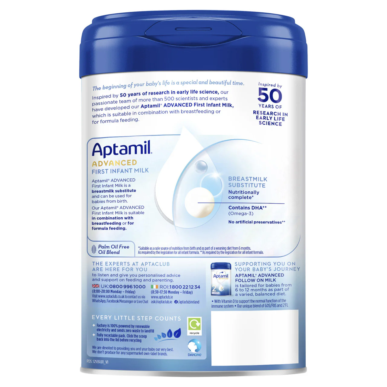 Aptamil Advanced 1 First Infant Baby Milk Powder 800g - Image 2