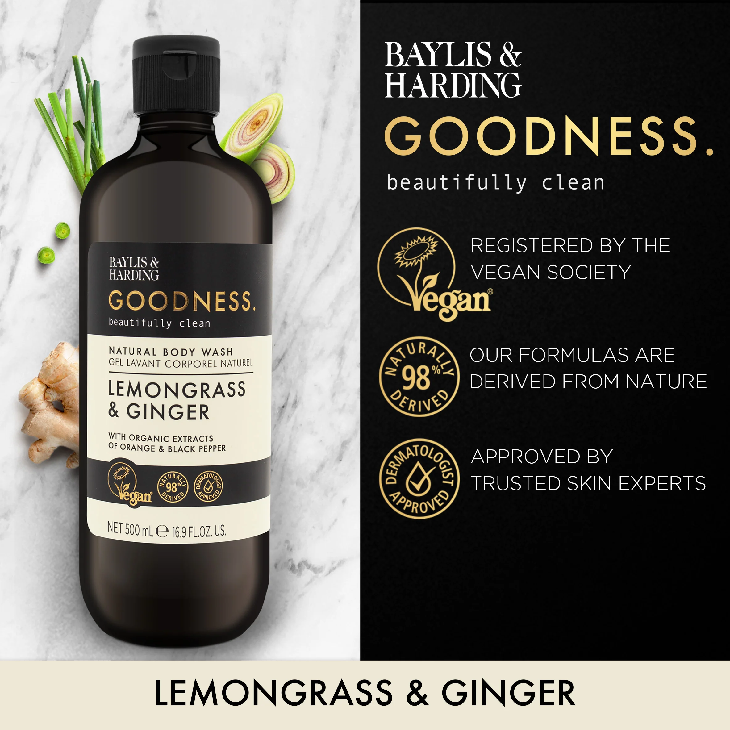 Baylis & Harding Goodness Lemongrass & Ginger Body Wash 500ml - Image 2