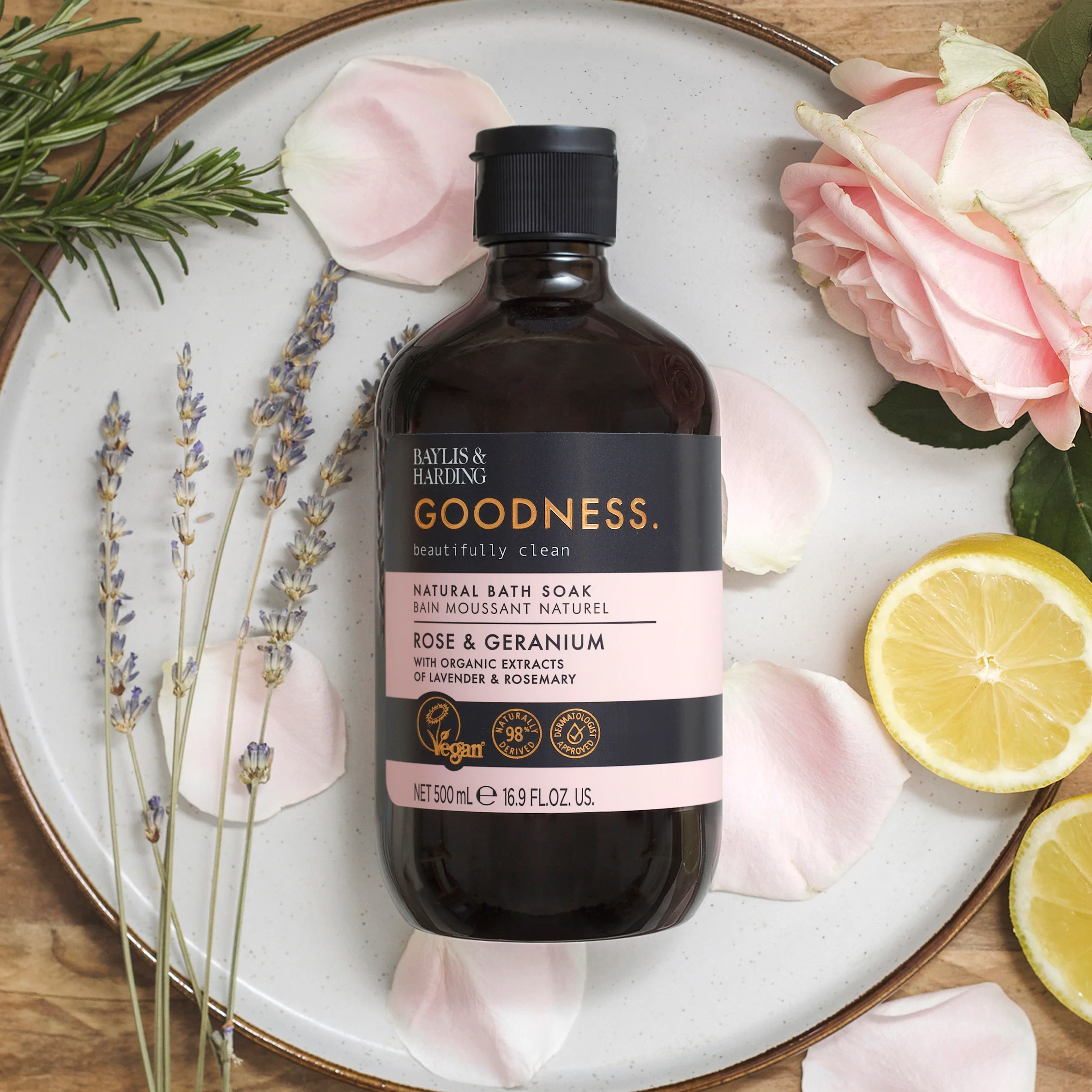Baylis & Harding Goodness Rose & Geranium Bath Soak 500ml - Image 3