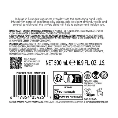 Baylis & Harding Jojoba, Vanilla & Almond Oil Hand Wash 500ml - Image 5