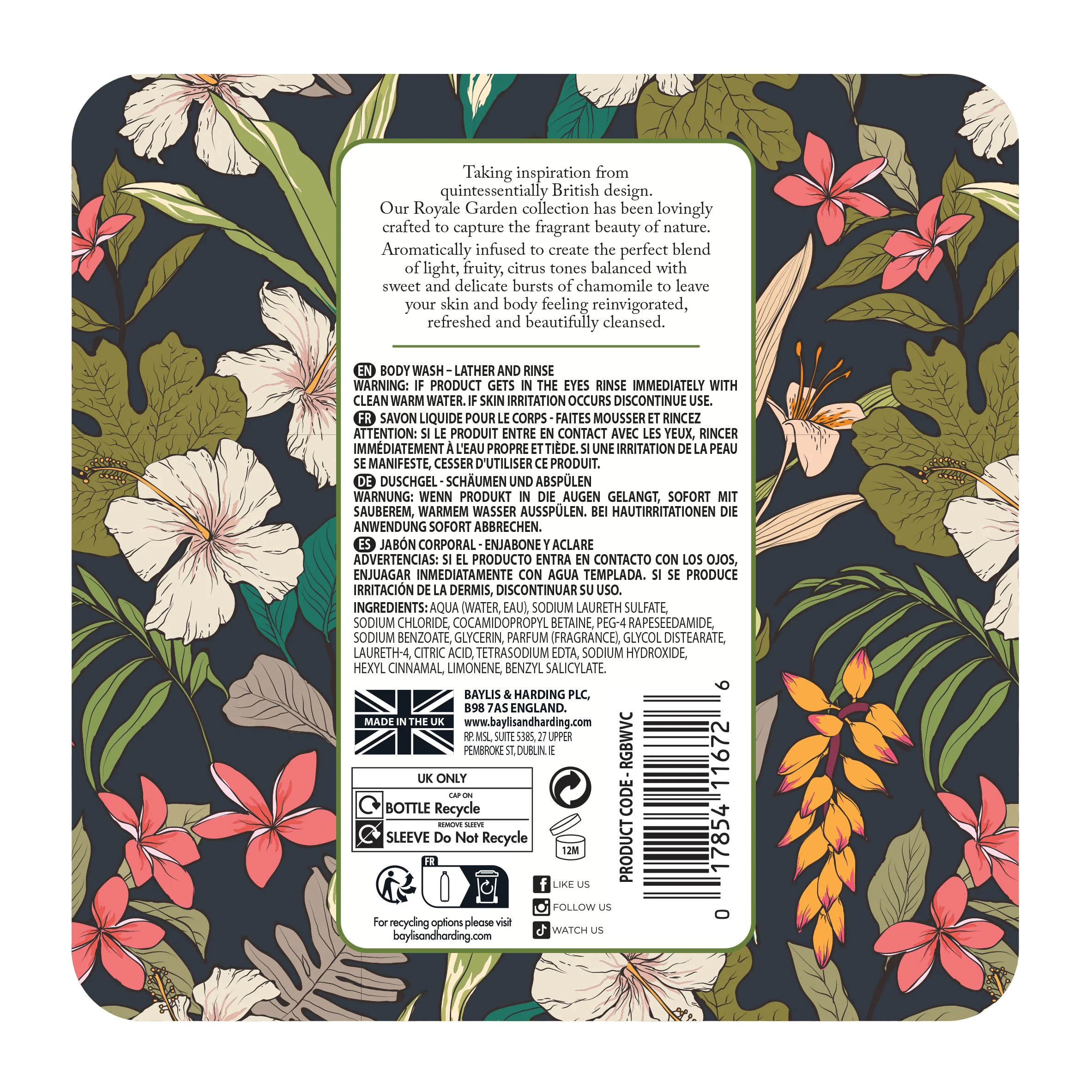 Baylis & Harding Royale Garden Verbena & Chamomile Body Wash 500ml - Image 3