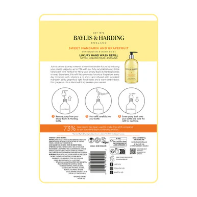 Baylis & Harding Signature Sweet Mandarin & Grapefruit Hand Wash 1 Litre Refill - Image 3