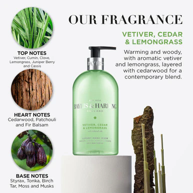 Baylis & Harding Vetiver, Cedar & Lemongrass Anti-Bacterial Hand Wash 500ml - Image 3