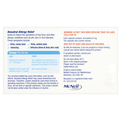 Benadryl Allergy Relief 24 Capsules - Image 2