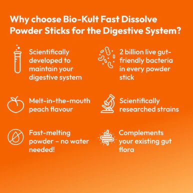 Bio-Kult Everyday Digestion Fast Dissolve Probiotic Powder Peach 30 Sticks - Image 4
