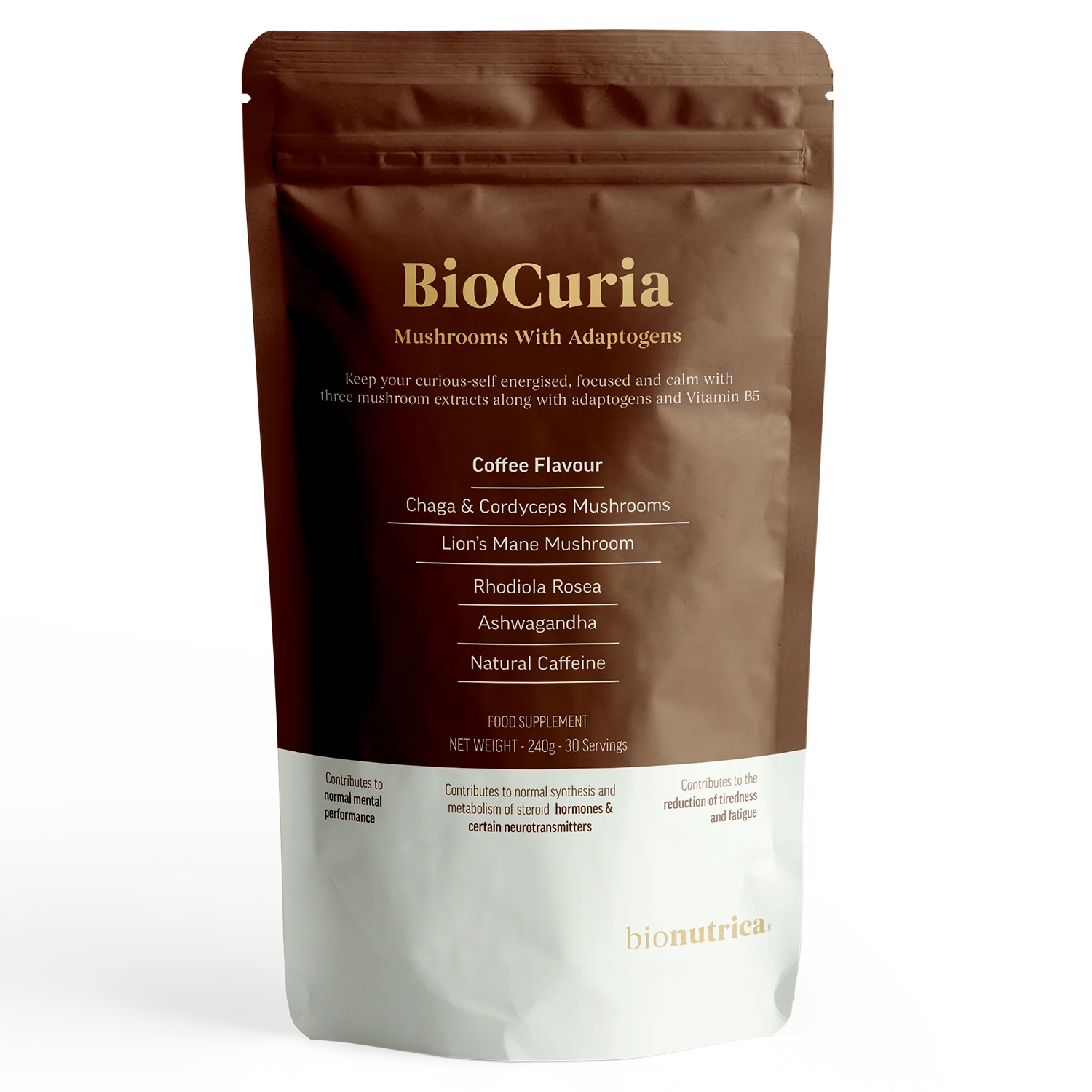 BioCuria Adaptogen Mushroom Coffee, Focus & Stress Support, 240gms