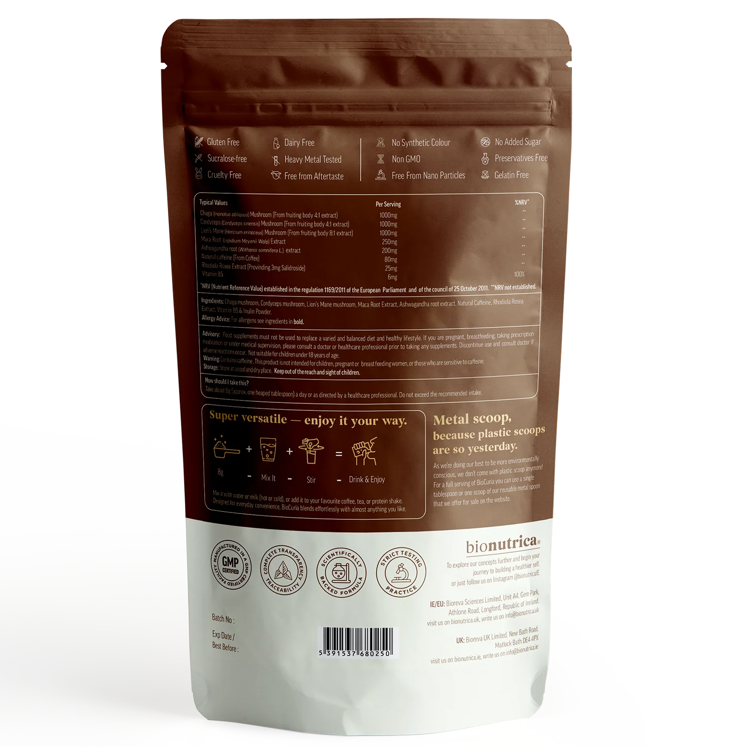 BioCuria Adaptogen Mushroom Coffee, Focus & Stress Support, 240gms - Image 2