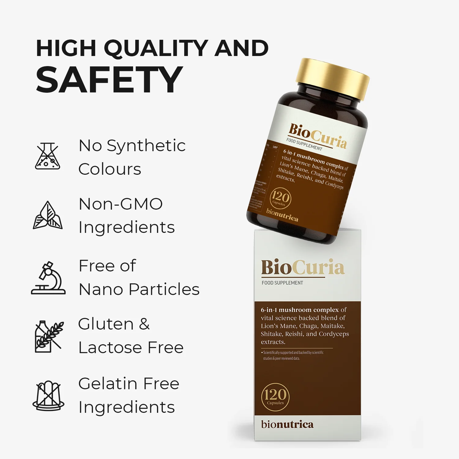 BioCuria Mushroom Complex, Brain & Immune Support 120 Capsules - Image 6
