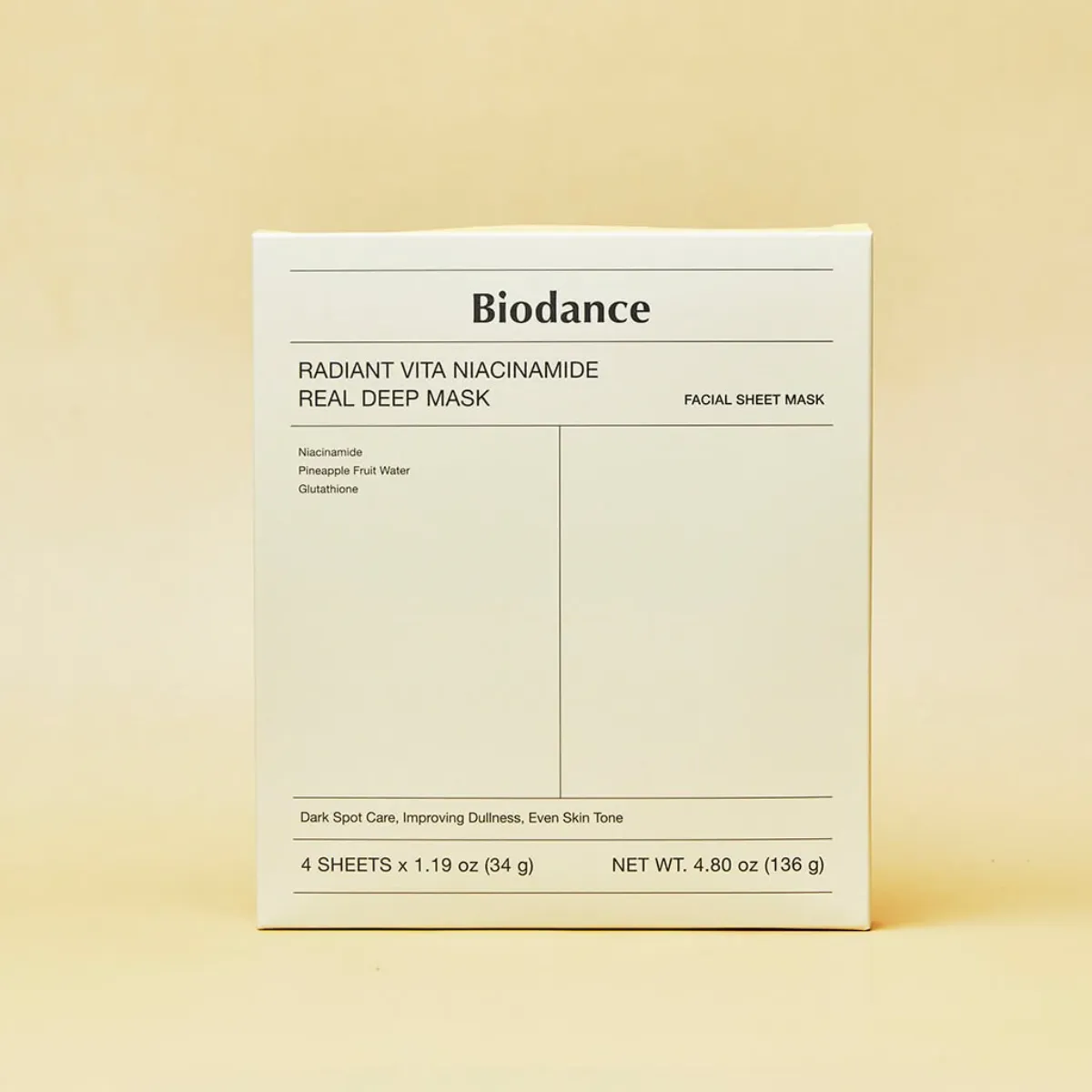 Biodance Radiant Vita Niacinamide Real Deep Mask 4 Sheets x 1.19oz (34g) - Image 2