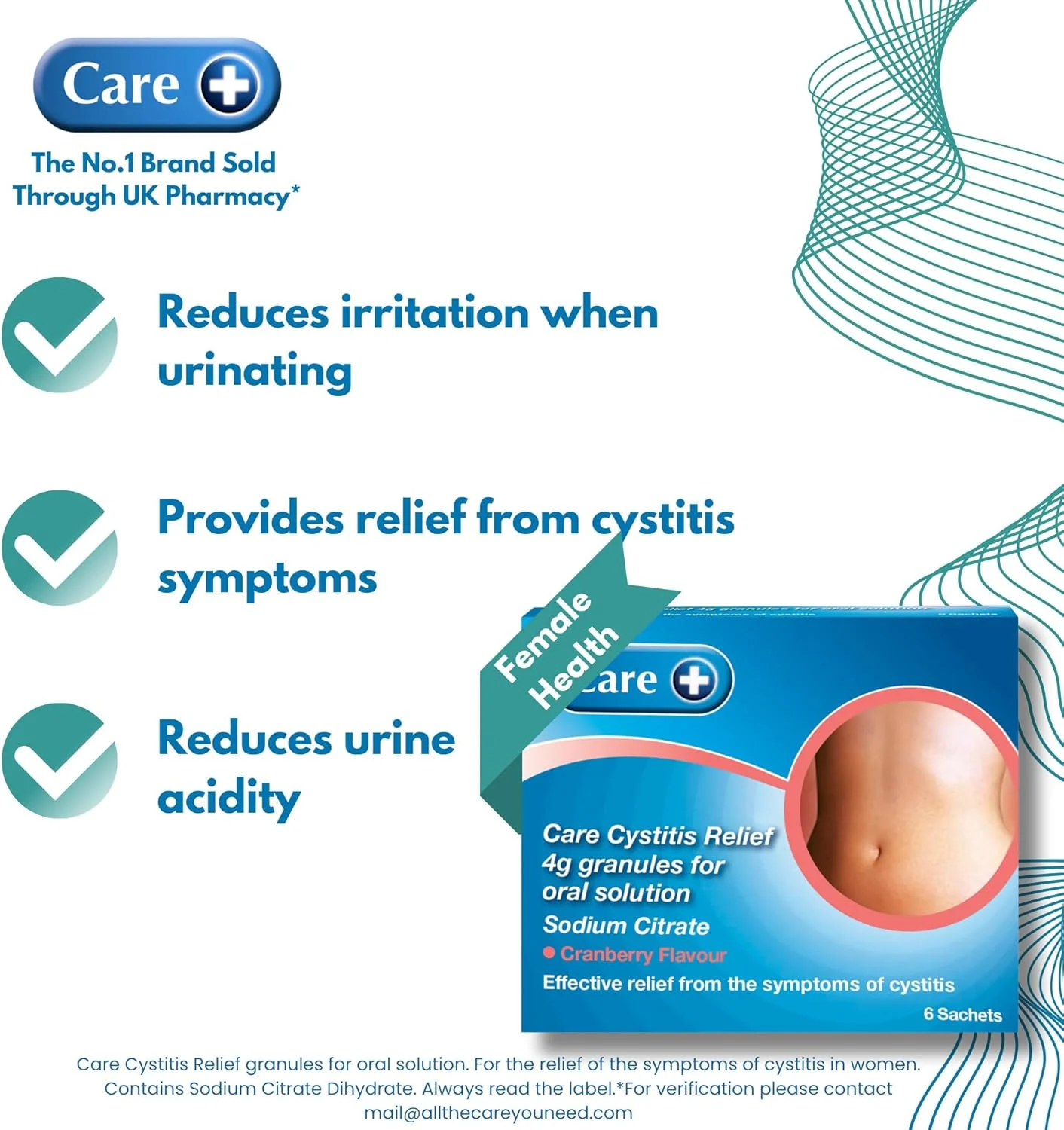 Care+ Cystitis Relief Oral Solution 6 Sachets - Image 2