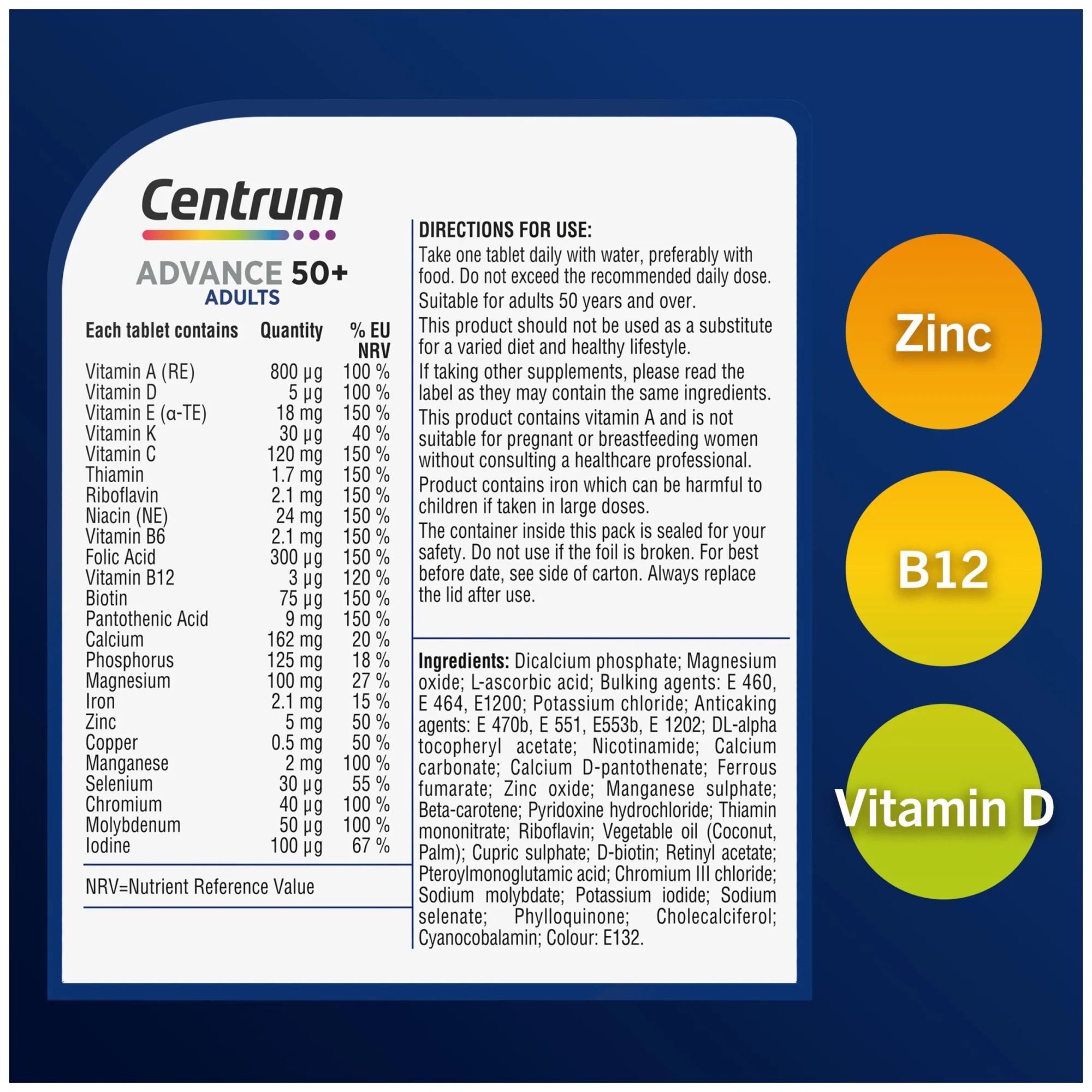 Centrum Advance 50+ Multivitamins & Minerals 100 Tablets - Image 2