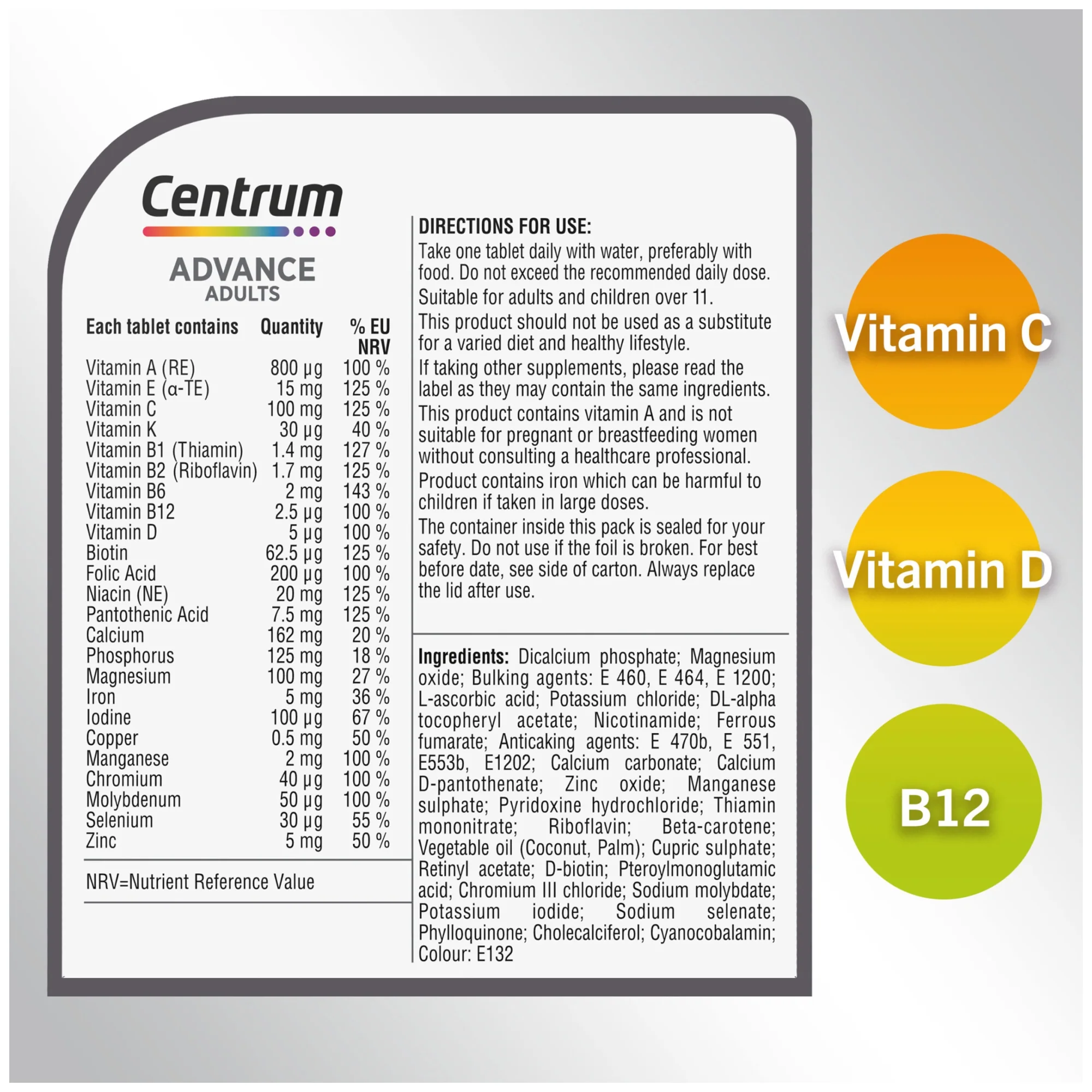 Centrum Advance Multivitamins & Minerals 100 Tablets - Image 2