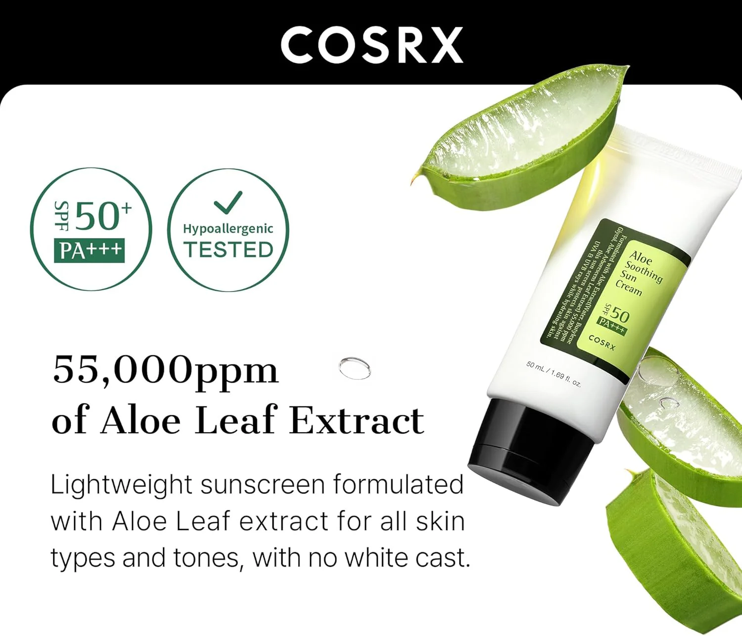 COSRX Aloe Soothing Sun Cream SPF50+ 50ml - Image 3