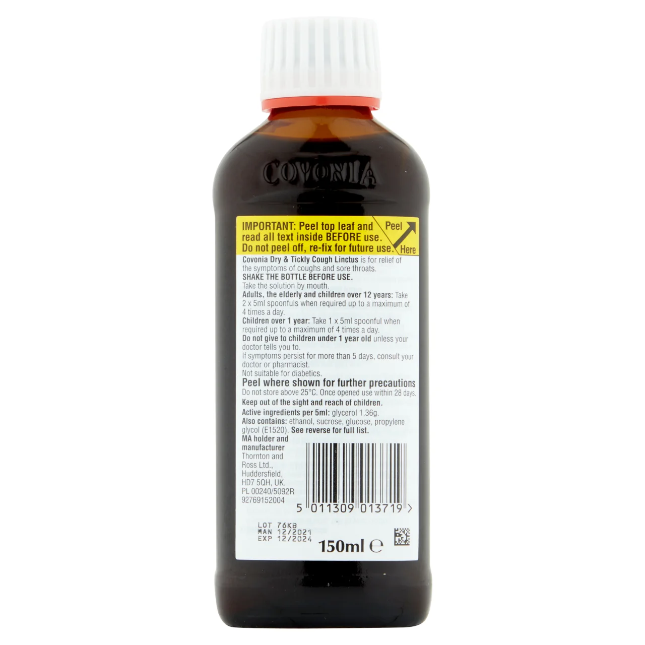 Covonia Dry & Tickly Cough 1.36g/5ml Oral Solution Sugar Free 150ml - Image 2