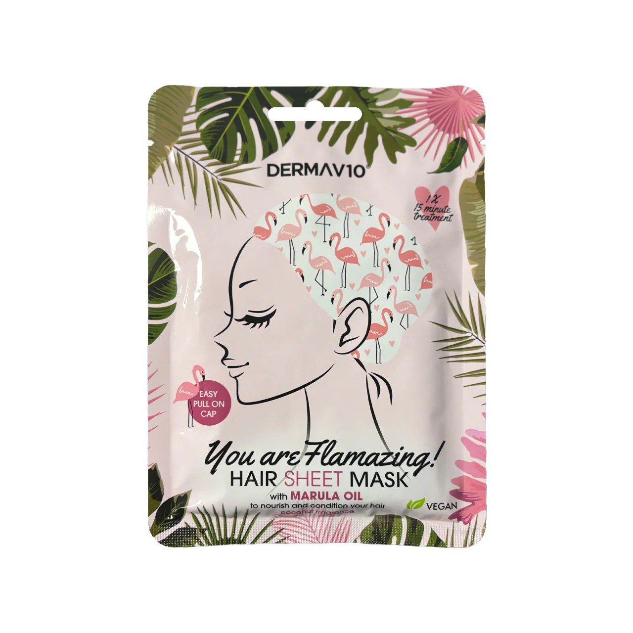 DermaV10 Printed Flamingo Marula Oil Hair Sheet Mask