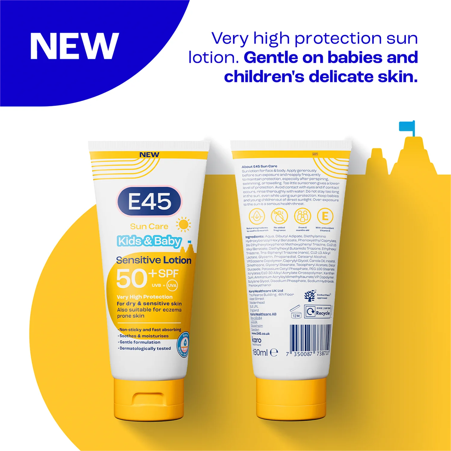 E45 Sun Care Kids & Baby Sensitive Lotion SPF50+ 180ml - Image 2