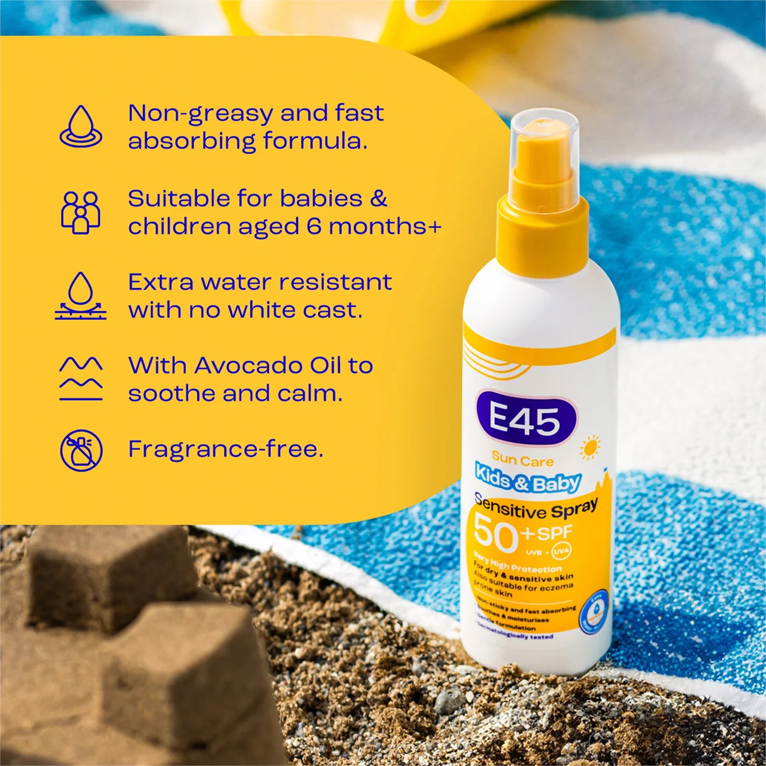 E45 Sun Care Kids & Baby SPF50+ UVB + UVA Sensitive Spray 180ml - Image 5