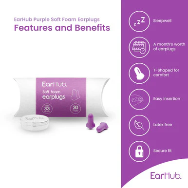 EarHub Sleepwell Premium Foam Earplugs Purple 30 Pairs - Image 2