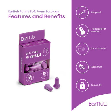 EarHub Sleepwell Premium Soft Foam Earplugs Purple 10 Pairs - Image 4