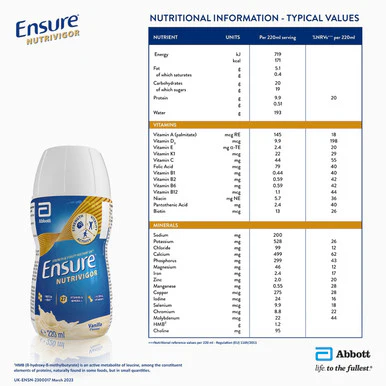 Ensure NutriVigor Nutritonal Shake Ready To Drink Vanilla Flavour 220ml x 12 - Image 5