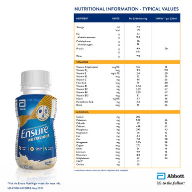 Ensure NutriVigor Nutritonal Shake Ready To Drink Vanilla Flavour 220ml x 12 - Image 9