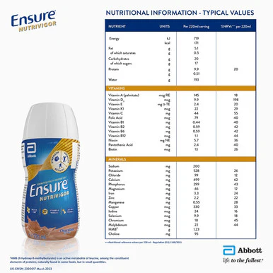 Ensure NutriVigor Ready To Drink Nutritonal Shake Chocolate Flavour 220ml x 12 - Image 7