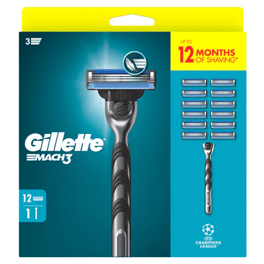 Gillette Mach3 Razor + 12 Razor Blade Refills