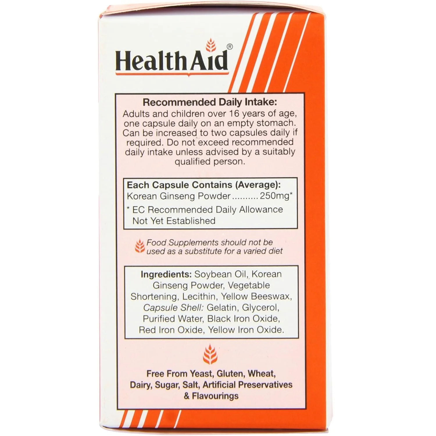 HealthAid Korean Ginseng 250mg Capsules 50s - Image 2