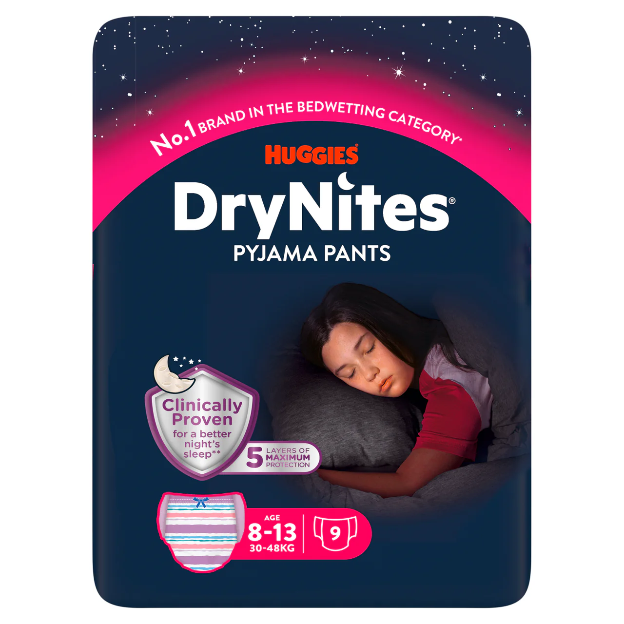 Huggies Drynites Pyjama Pants Girl 8-13 Years 9 Pack
