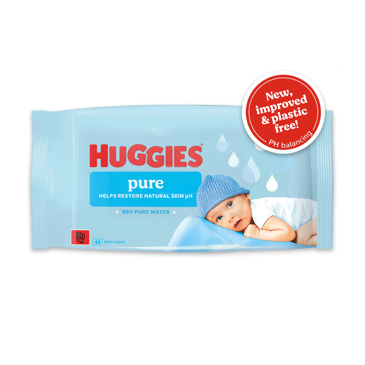Huggies Pure Plastic Free Baby Wipes 48 Wipes - Image 2
