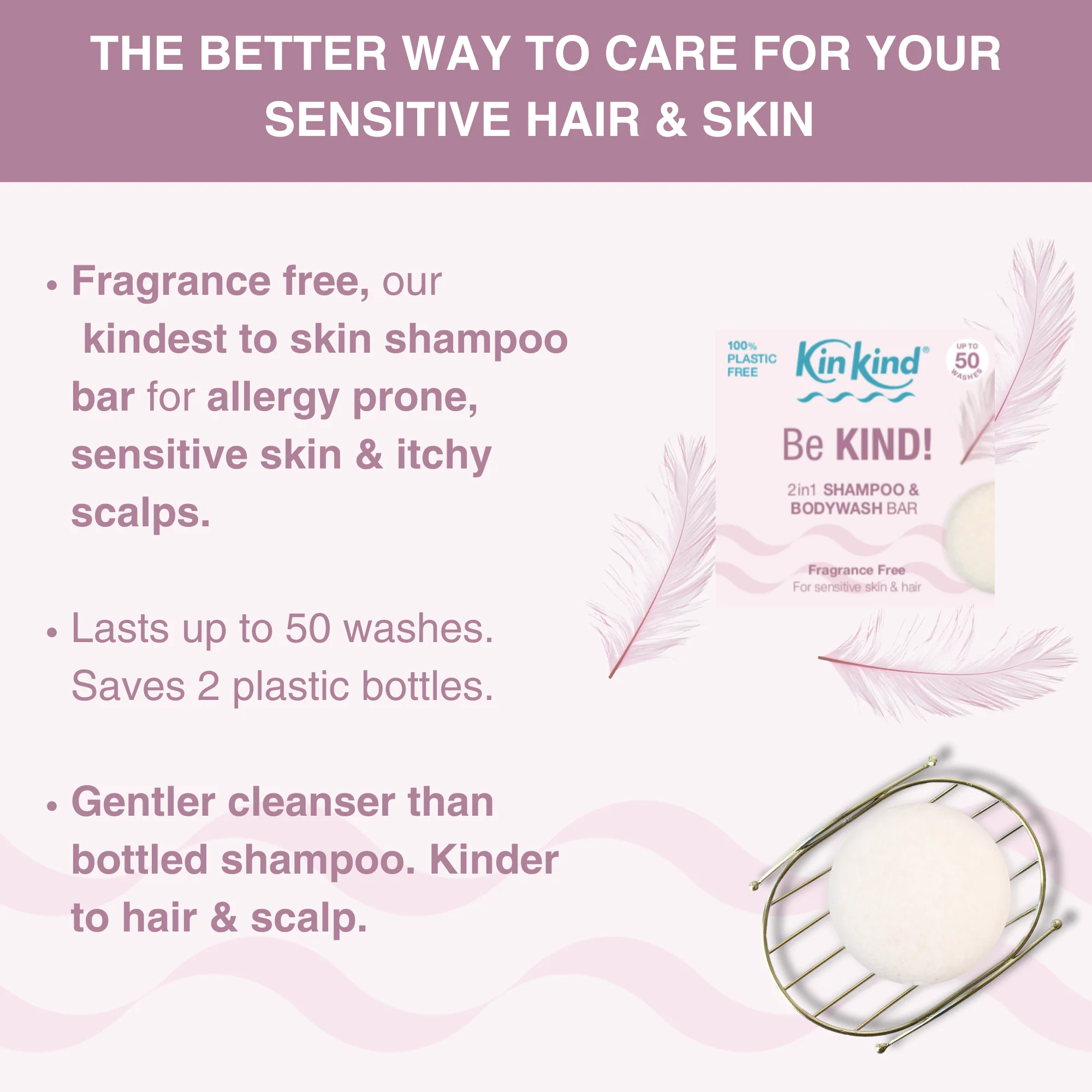 KinKind Be KIND! 2in1 Shampoo & Body Wash Bar Fragrance Free 50g - Image 2