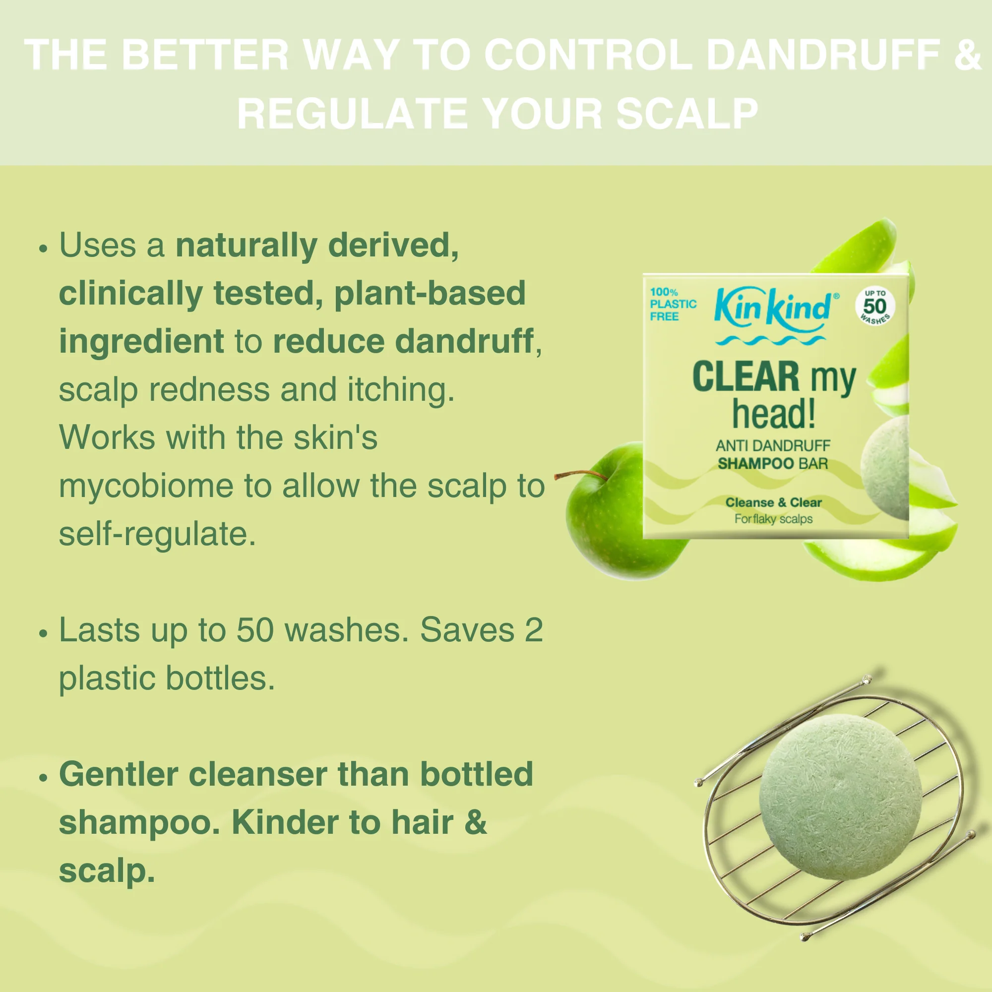 KinKind CLEAR my head! Anti Dandruff Shampoo Bar Apple 50g - Image 2