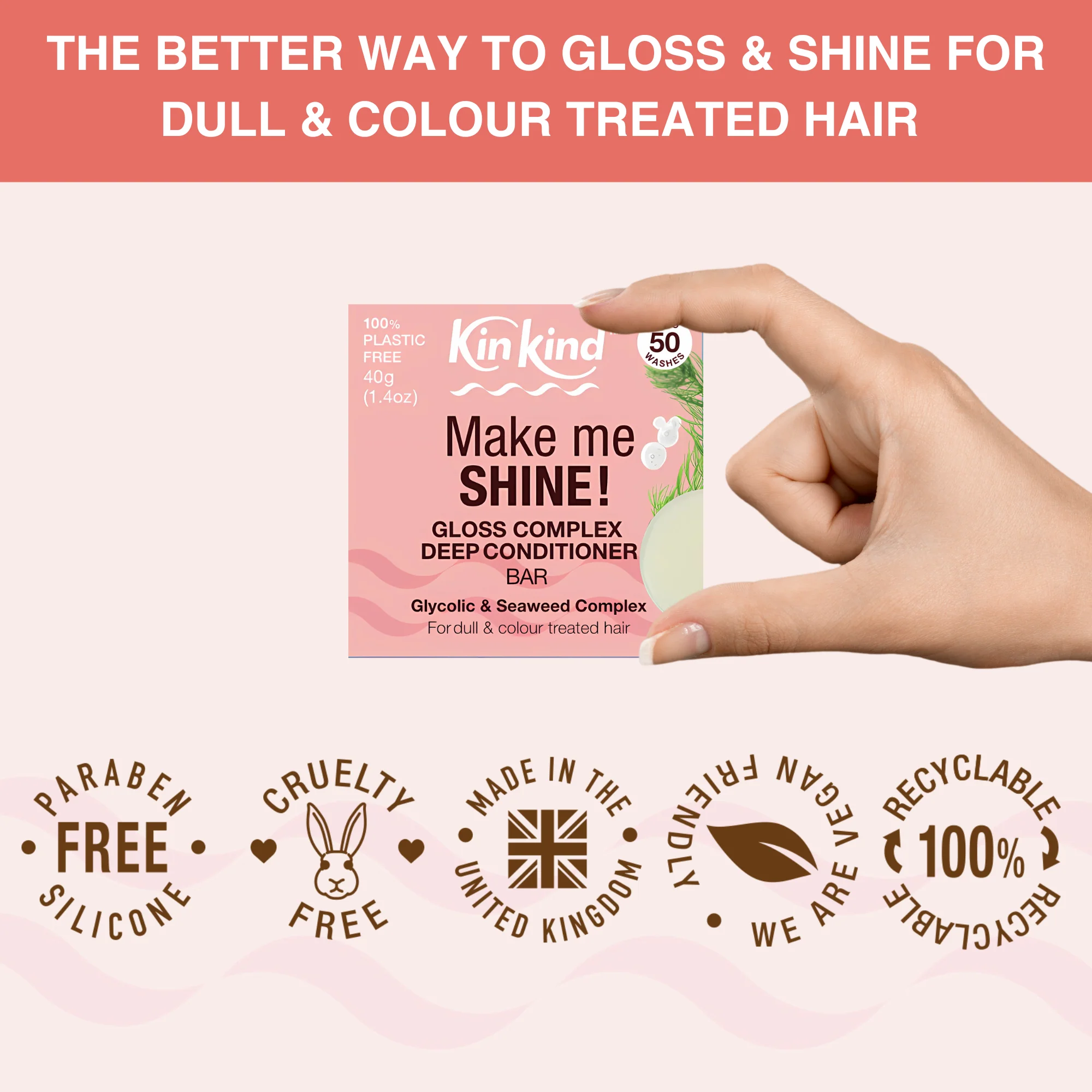 KinKind Make me SHINE! Gloss Complex Conditioner Bar Seaweed 40g - Image 4