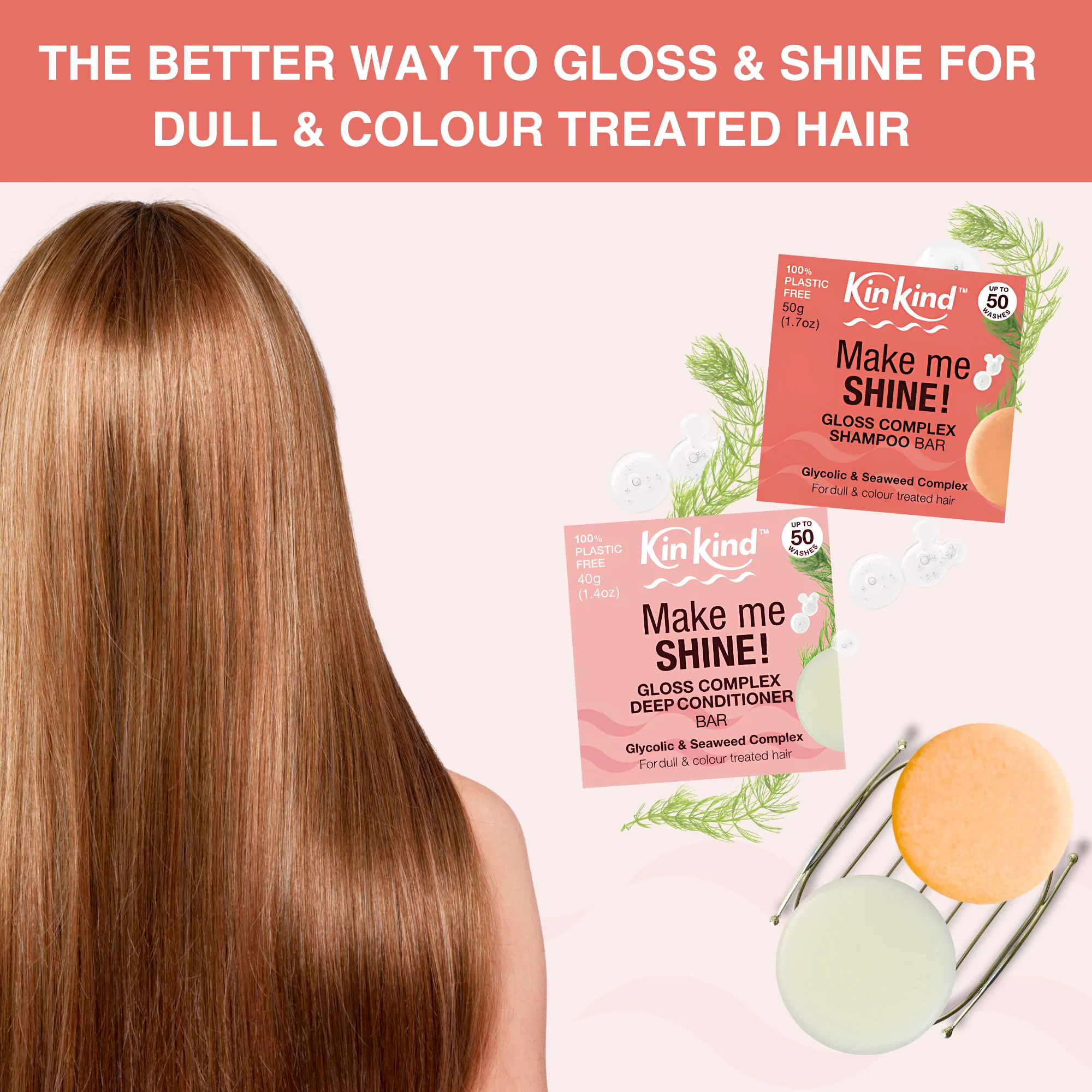 KinKind Make me SHINE! Gloss Complex Conditioner Bar Seaweed 40g - Image 5